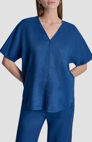 DKNY V-Neck Linen Top