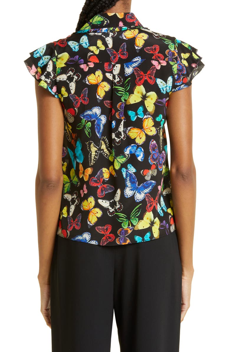 Alice + Olivia Martel Butterfly Print Silk Blouse, Alternate, color,