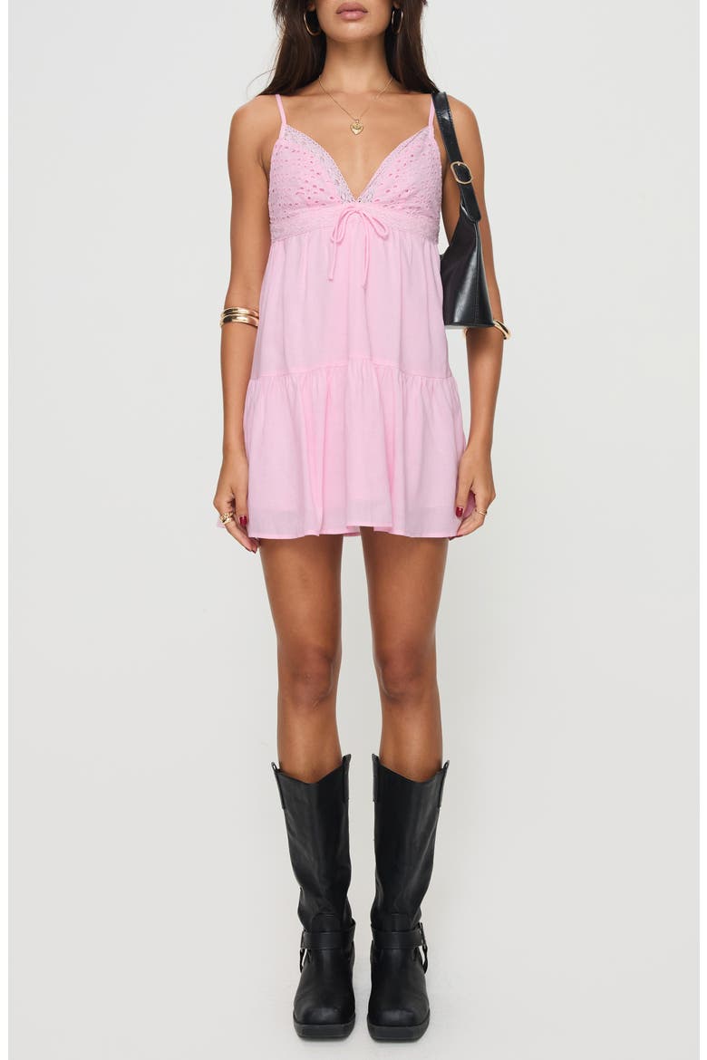 Nicoletta Eyelet Embroidered Babydoll Minidress, Main, color, LIGHT/PASTEL PINK