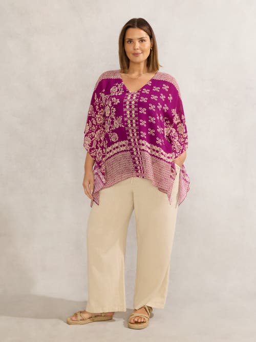 Live Unlimited Bandana Print Chiffon V-neck Top In Pink
