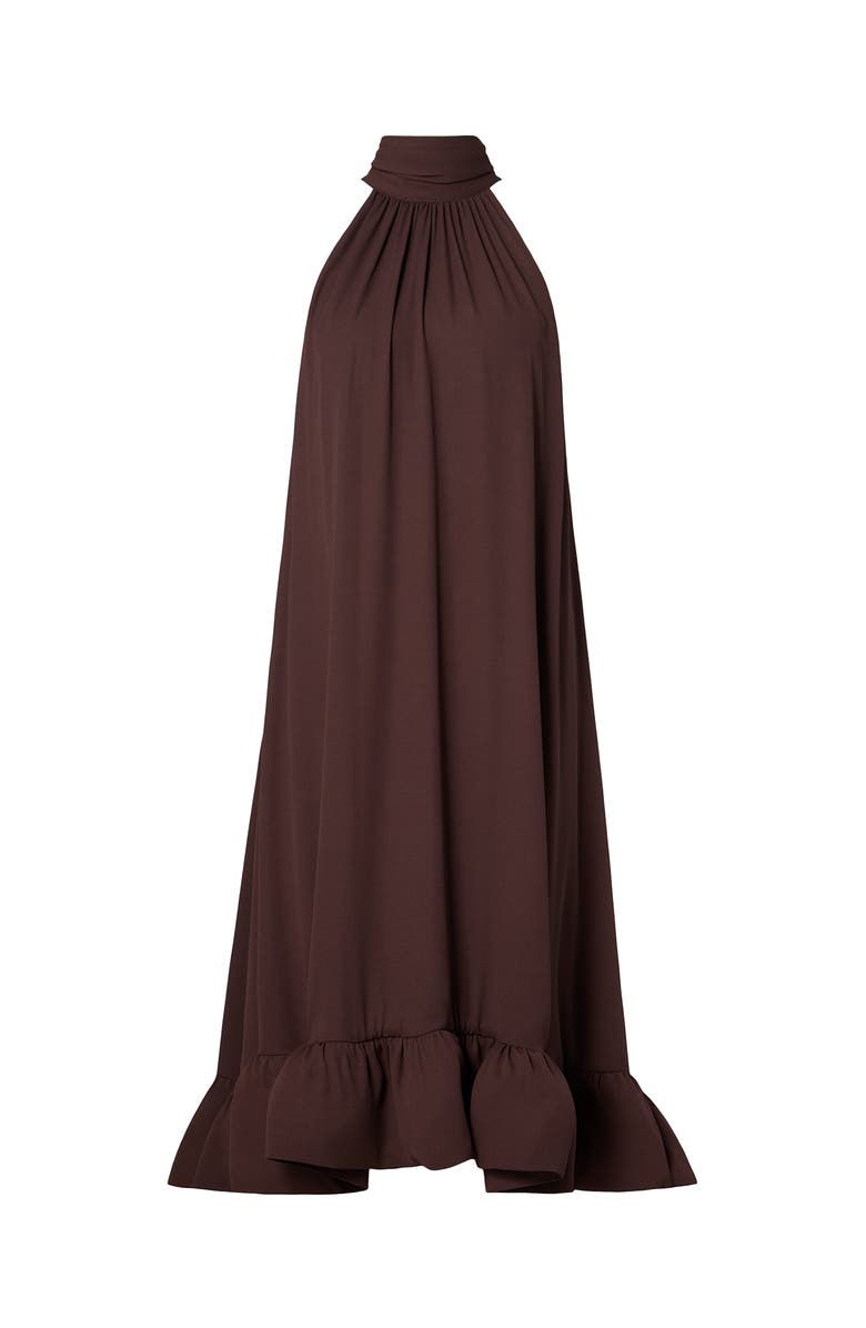 Malina Sabrina Halterneck Ruffled Maxi Dress, Alternate, color, Chocolate