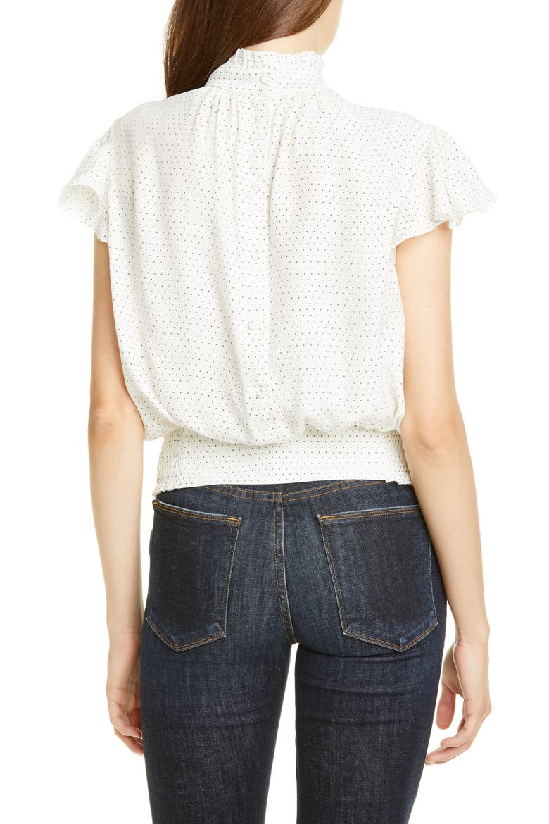 Ruffle Smocked Silk Top, Alternate, color, OFF WHITE MULTI