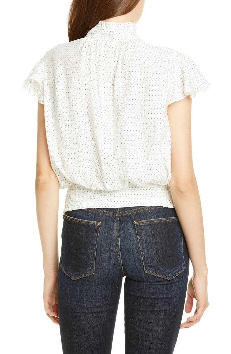 FRAME Ruffle Smocked Silk Top, Alternate, color,