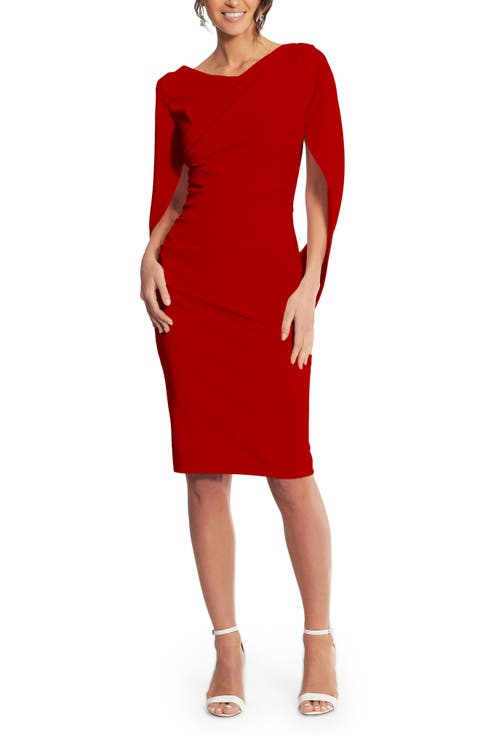 Cape Sleeve Crepe Sheath Dress