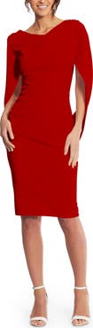 Betsy & Adam Cape Sleeve Crepe Sheath Dress