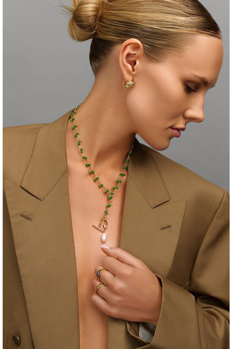 CZ Pearl Wrap Necklace, Alternate, color, Green