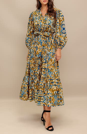 Long Sleeve Tiered Cotton Poplin Maxi Dress