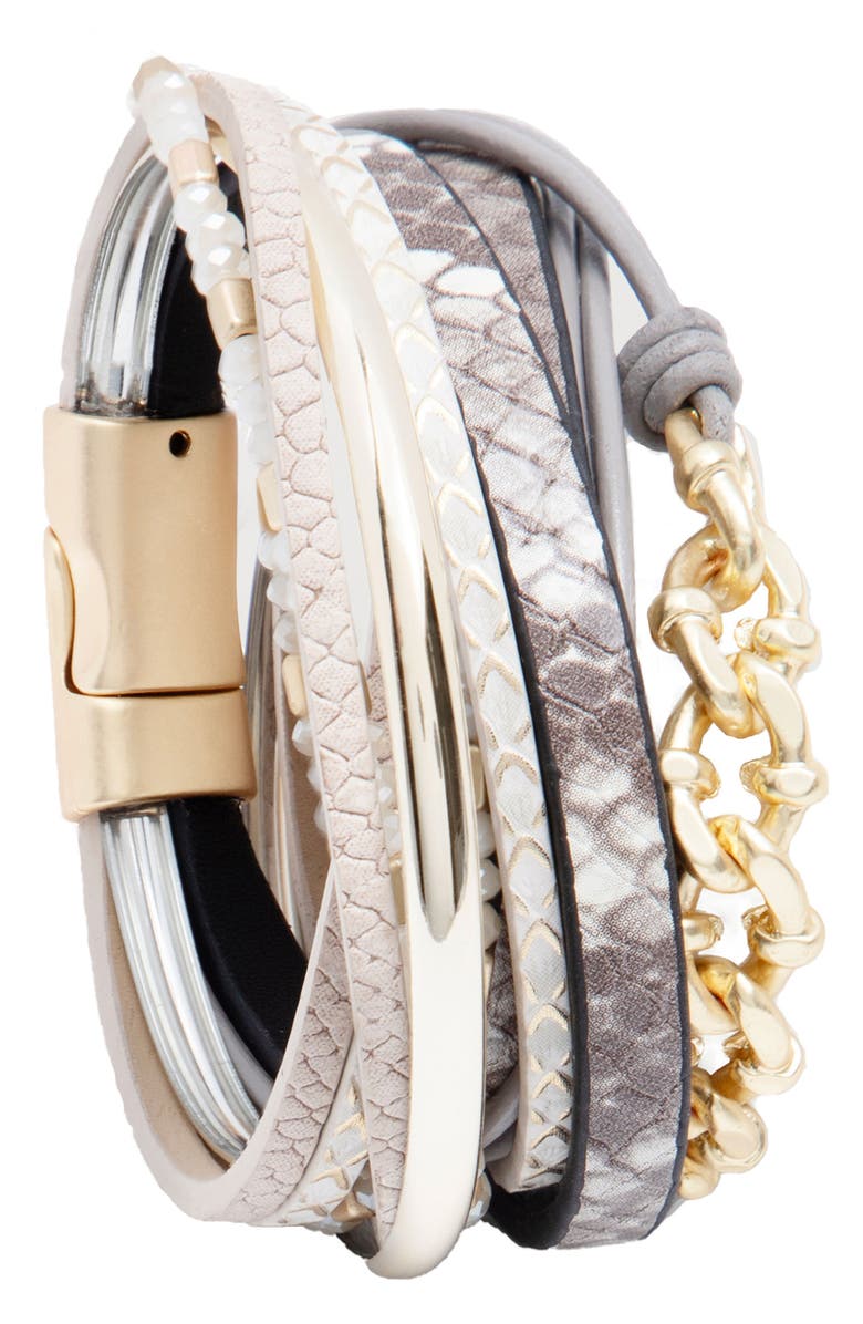 SAACHI Mixed Chain & Leather Multistrand Bracelet, Main, color,