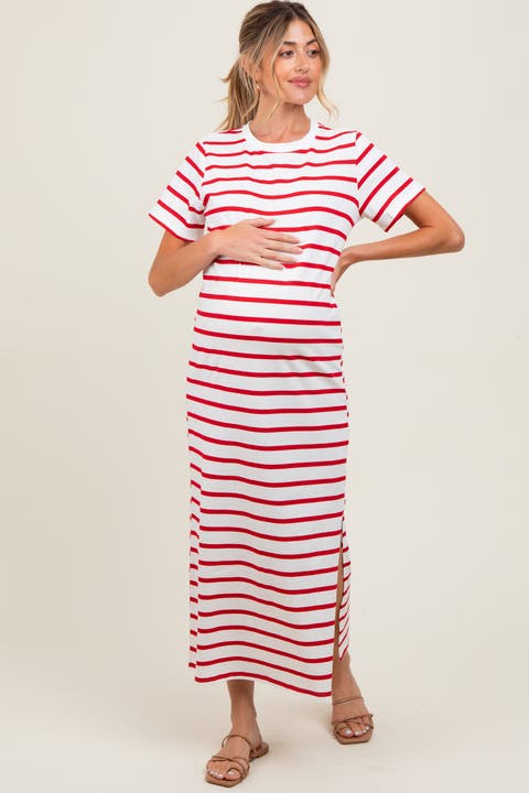 Striped Side Slit Maxi Dress