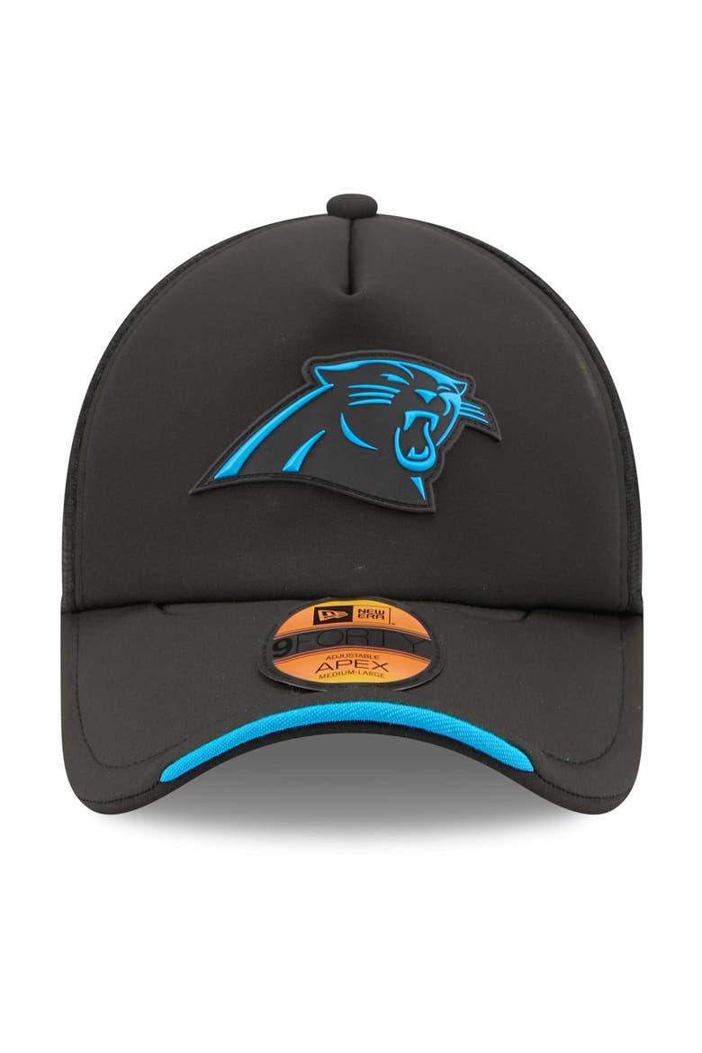 Men's New Era Black Carolina Panthers 2026 Sideline Apex 9FORTY Adjustable Trucker Hat, Alternate, color, Black