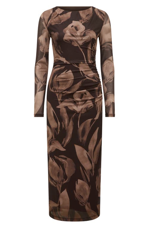 Ever New Alannah Floral Long Sleeve Mesh Midi Dress In Burgundy