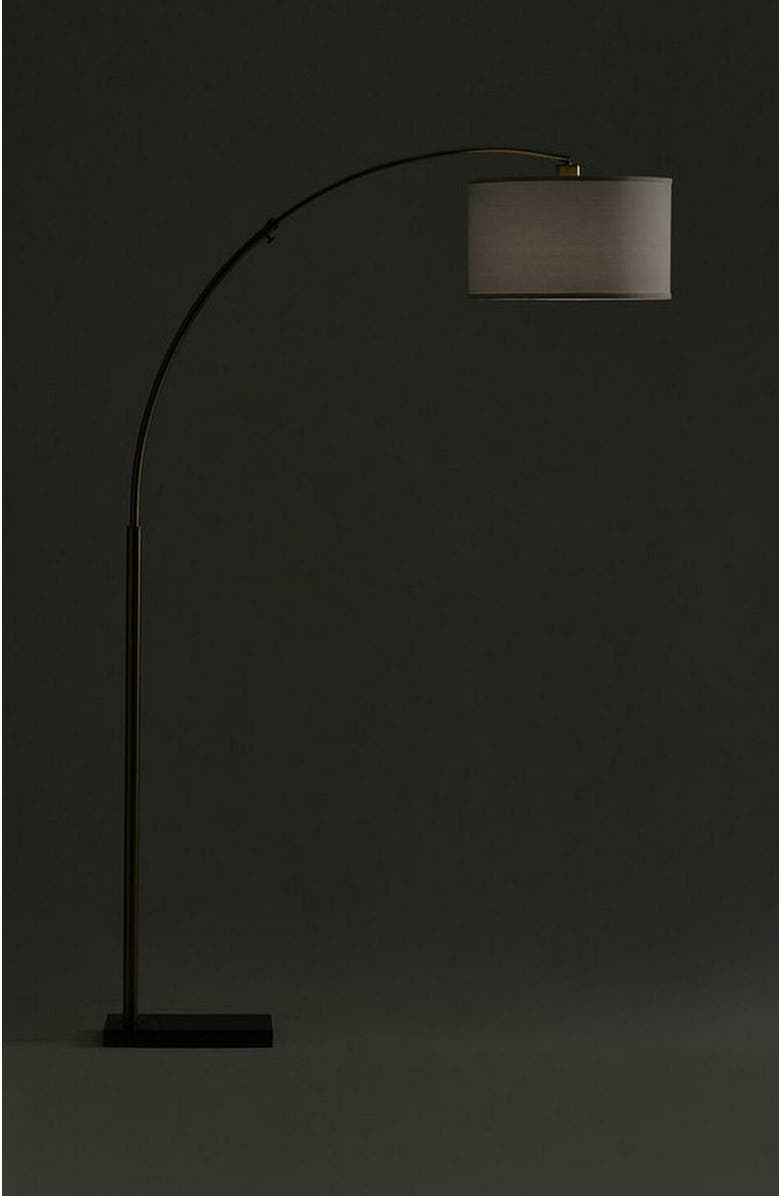 Brightech Logan 76" Modern Extendable LED Floor Lamp with Fabric Drum Shade, Bulb Included, Alternate, color, Antique Brass