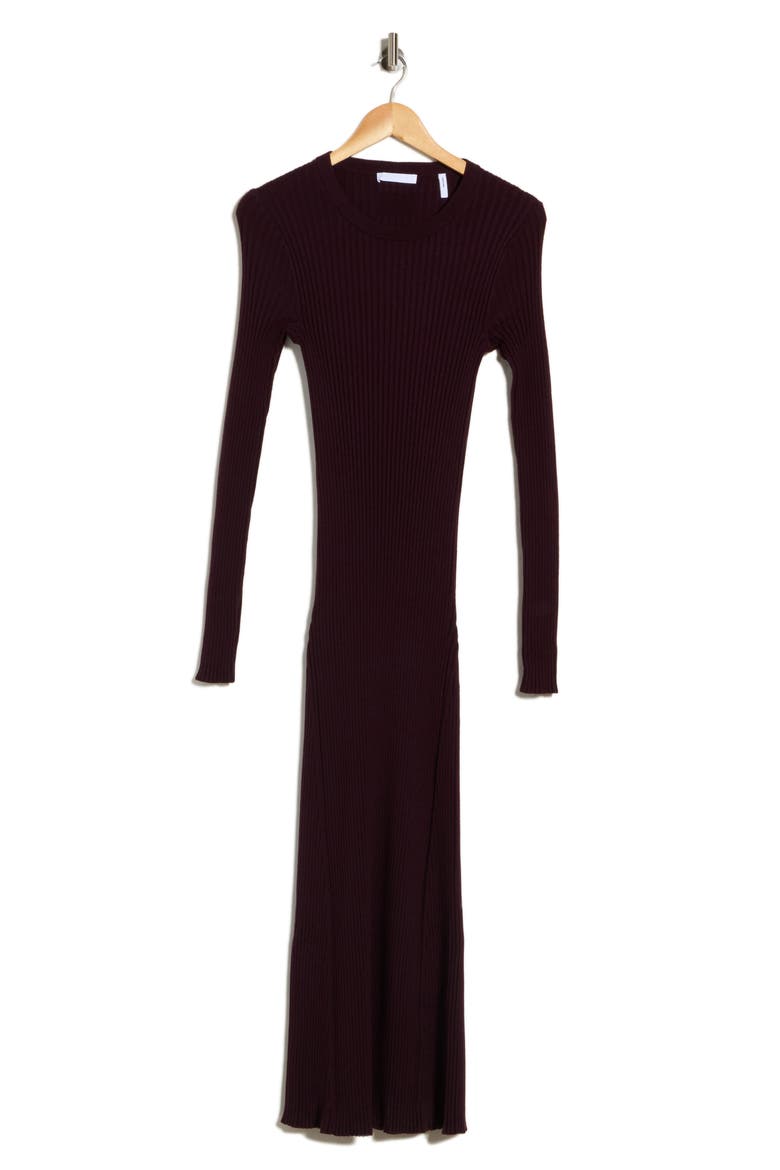 Long Sleeve Rib Open Back Dress, Alternate, color, EGGPLANT