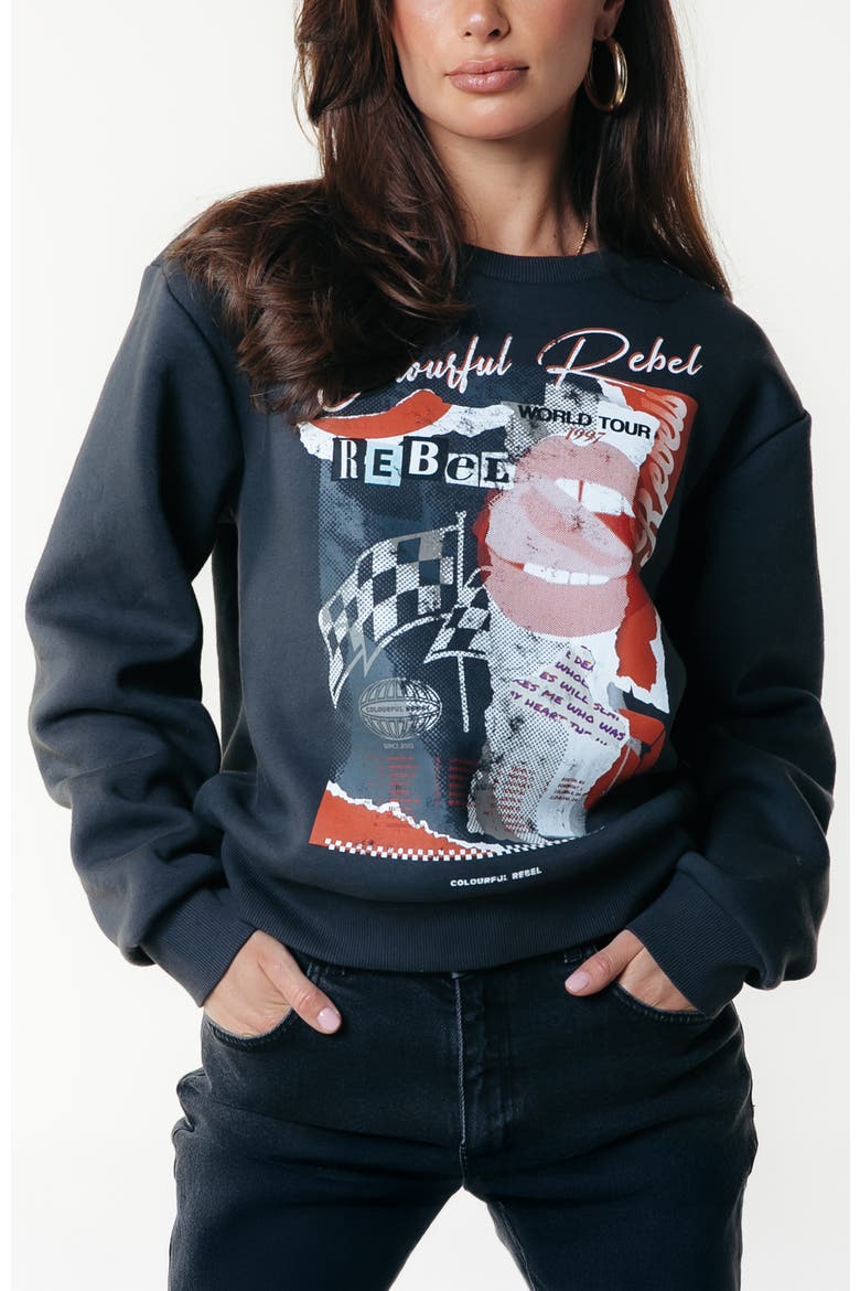 Collage Relaxed Sweat, Main, color, Washed black