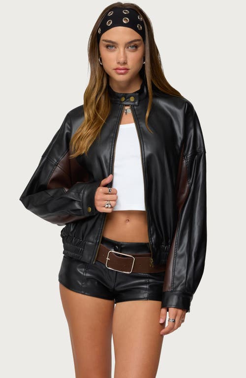Edikted Lavena Oversize Colorblock Faux Leather Moto Jacket In Black