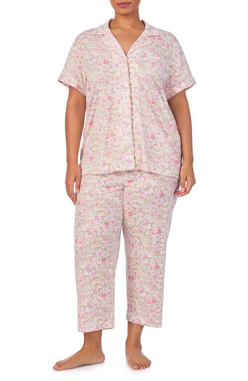 Shop Ralph Lauren Lauren  Floral Crop Knit Pajamas In Pink Floral