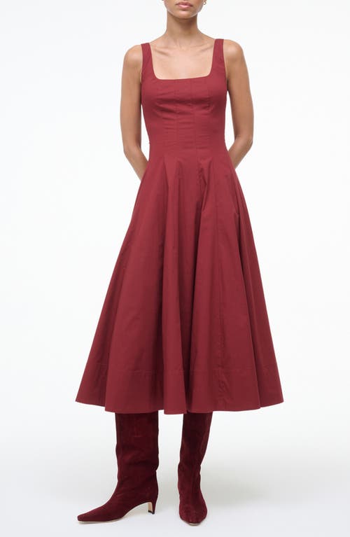 Staud Wells Stretch Cotton Fit & Flare Midi Dress In Red
