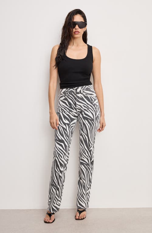 Good American Womens Cloud White Zebra002 Good Icon Straight-leg Stretch-denim Blend Jeans In Black