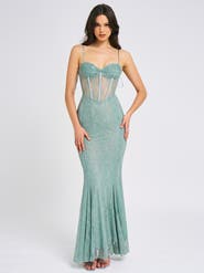 Miss Circle Janelle Sweetheart Mermaid Lace Maxi Dress