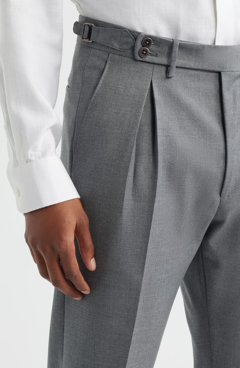 Zanella Danny Pleated Solid Wool Dress Pants, Alternate, color, Light Grey