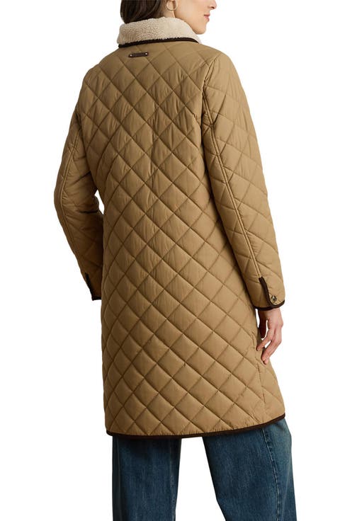 Corduroy Collar Diamond Quilted Coat