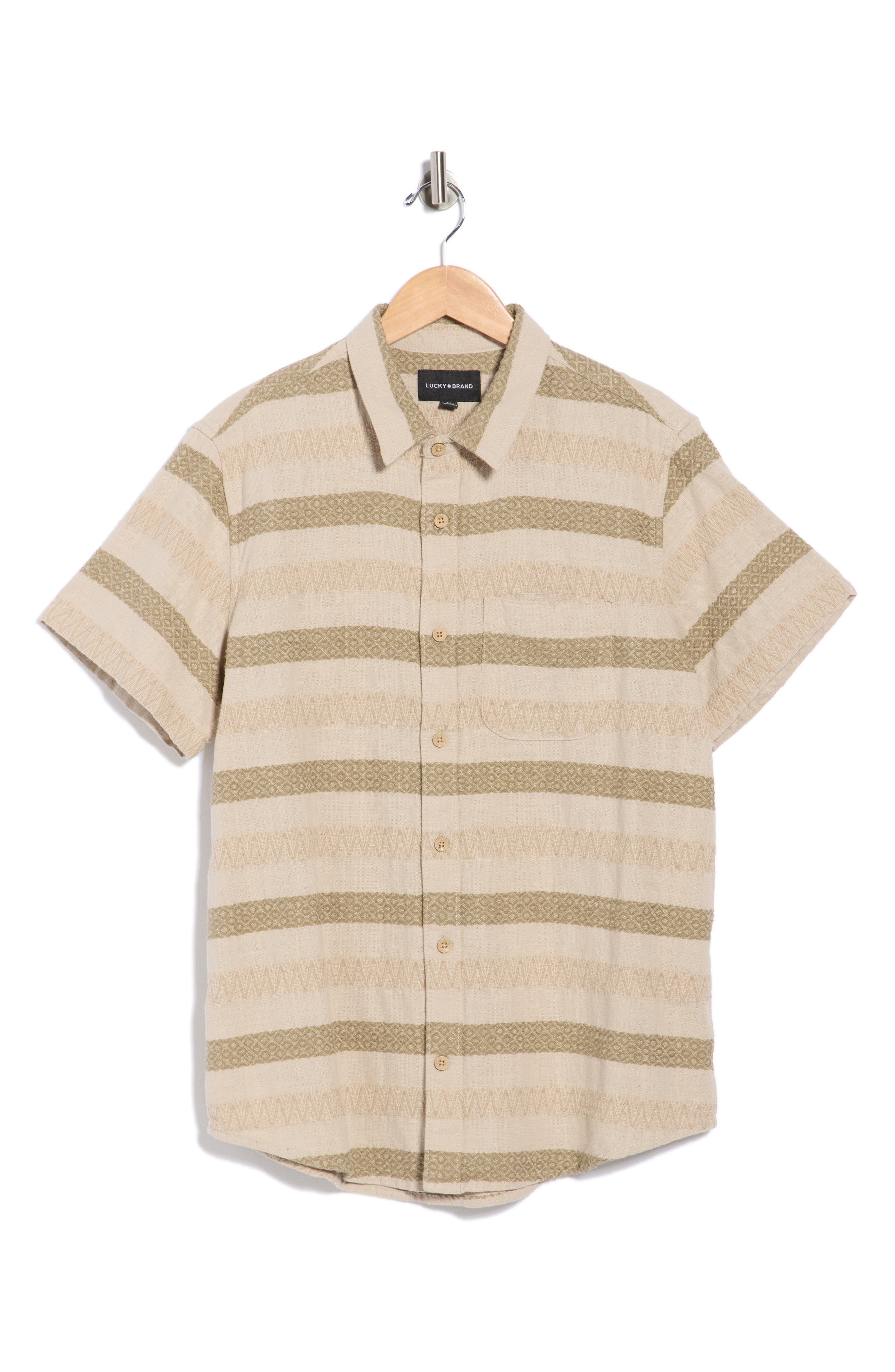 Lucky Brand San Gabriel Dobby Stripe Short Sleeve Cotton Button-Up Shirt