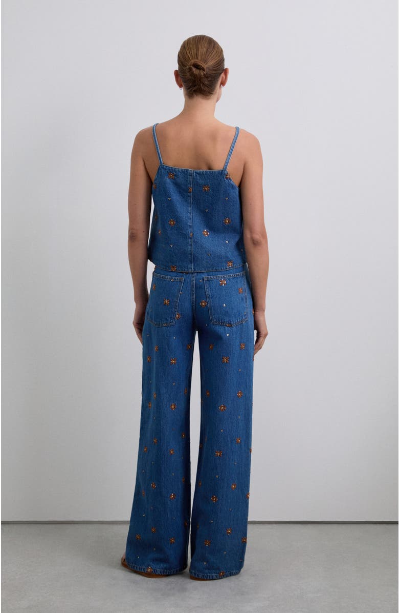 Scalpers Embflower Denim Pant, Alternate, color, Indigo