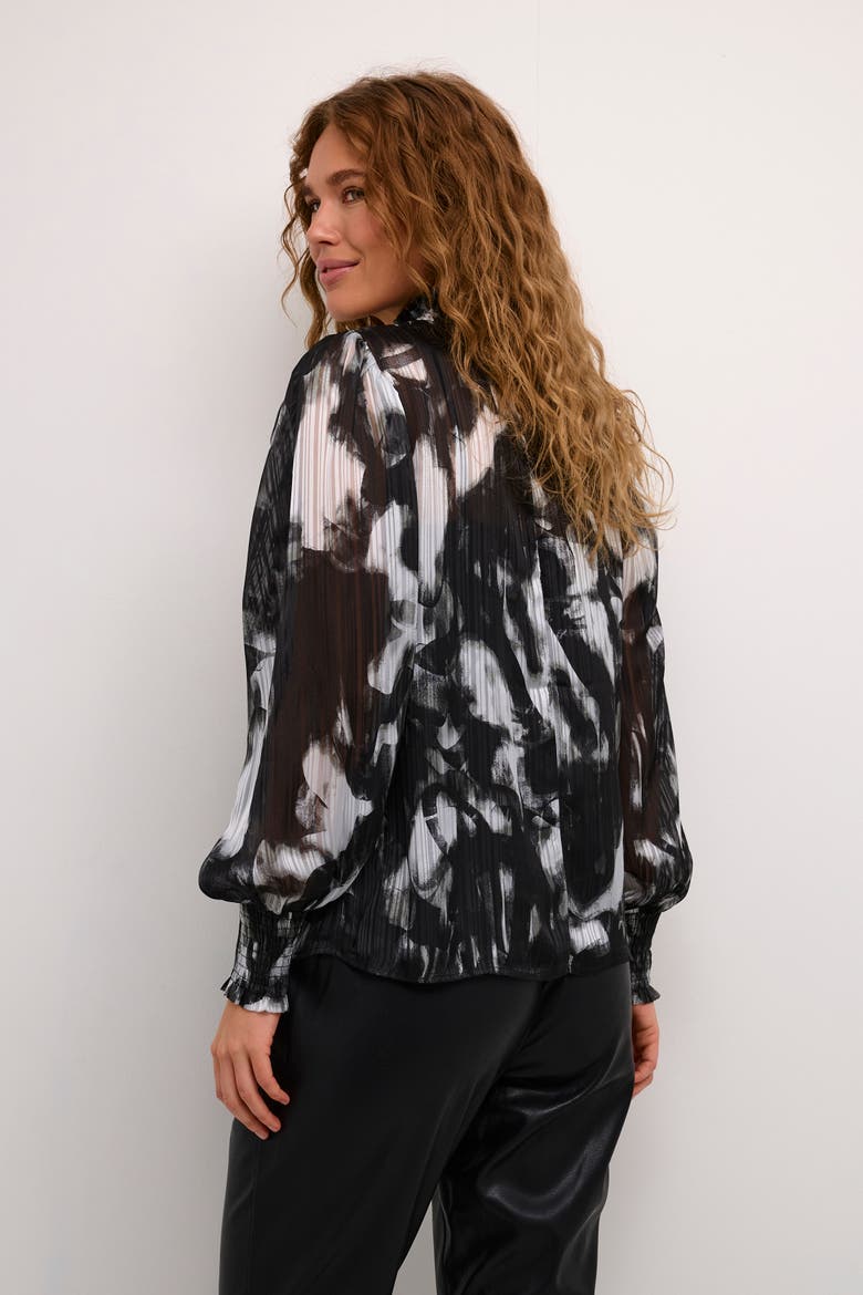 Kalifa Chiffon Mock Neck Blouse, Alternate, color, Black/Grey Blurry