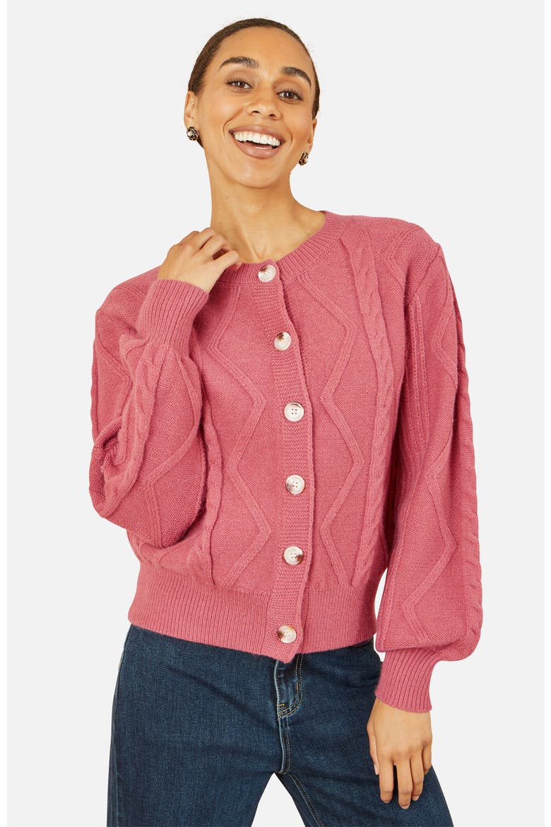 Relaxed Fit Cable Cardigan, Main, color, Rose Pink