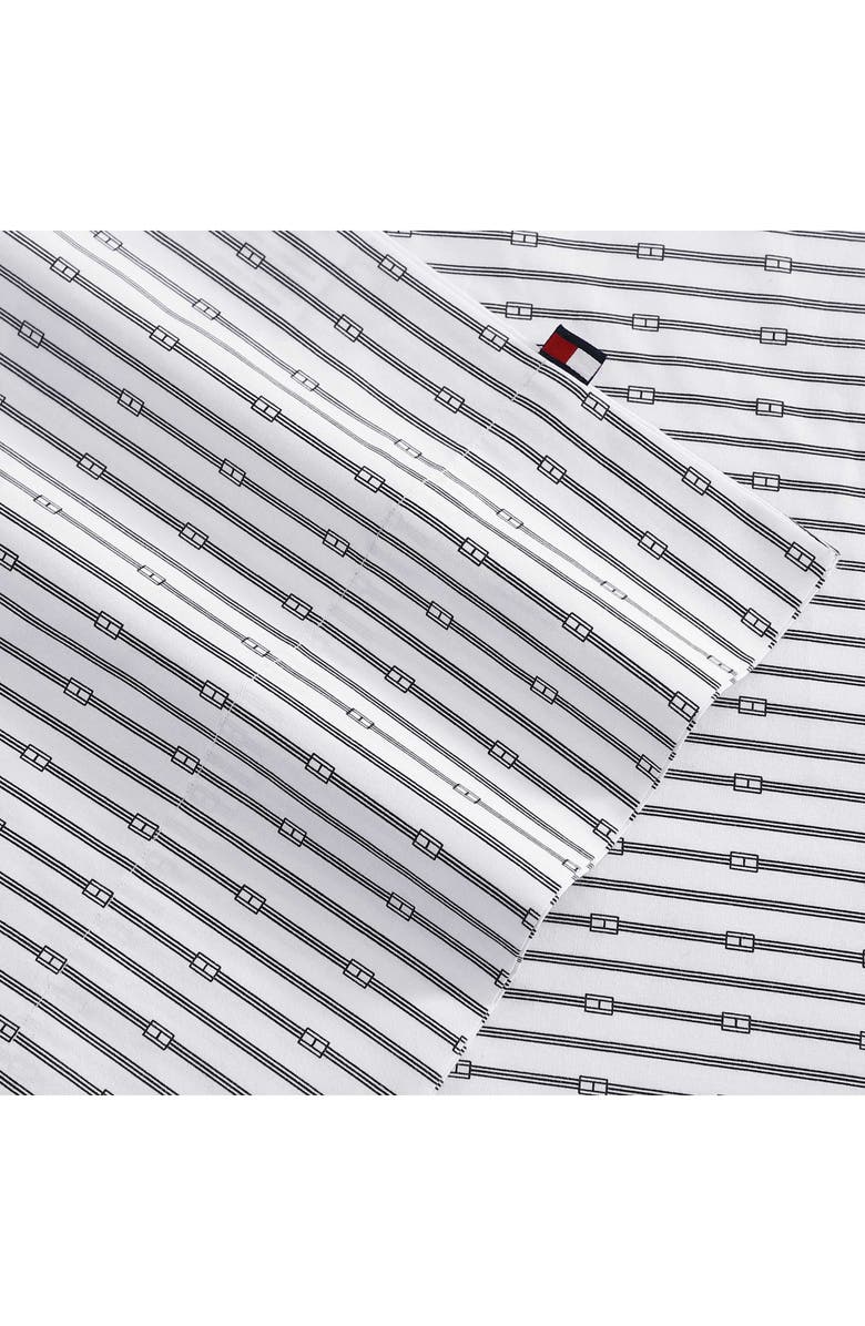 Tommy Hilfiger Monogram Stripe Cotton Percale Sheet Set, Alternate, color, Navy