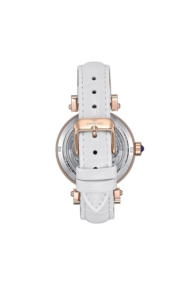 Theodora Automatic Skeleton Leather-Band Watch, Alternate, color, White