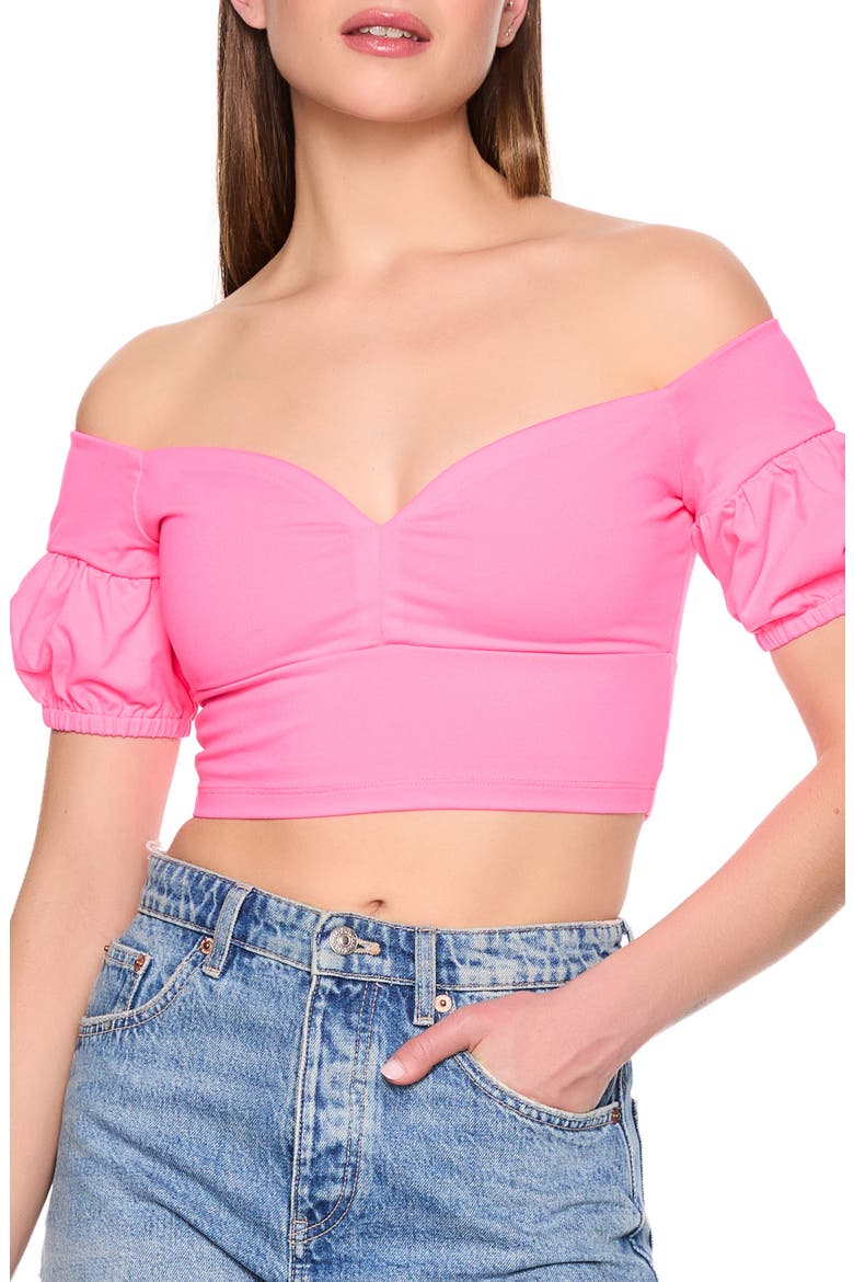 Off-the-Shoulder Sweetheart Crop Top, Main, color, SHOCKING