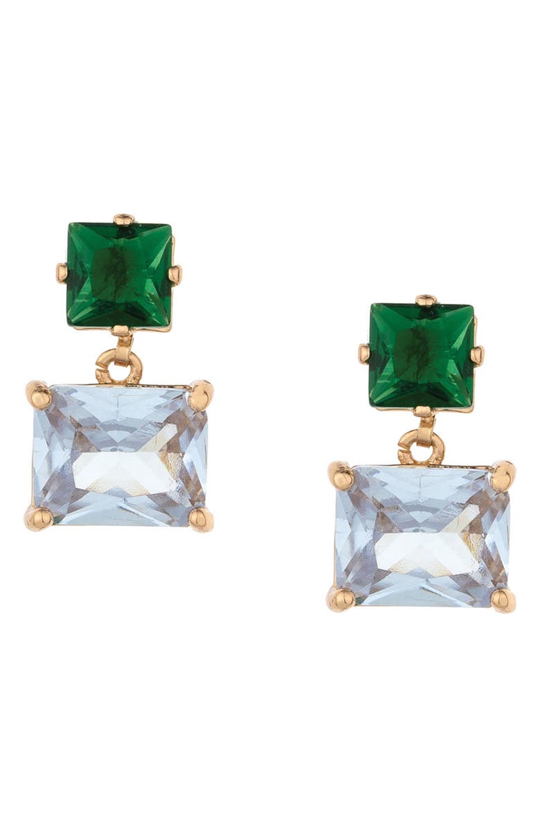 Ettika Crystal Square Drop Earrings, Main, color, Green