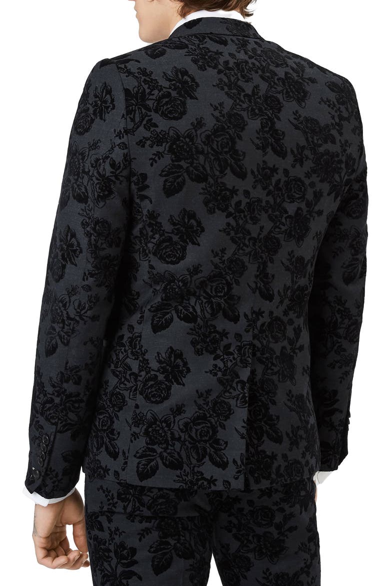 Fleet Skinny Fit Floral Tuxedo Jacket, Alternate, color, BLACK
