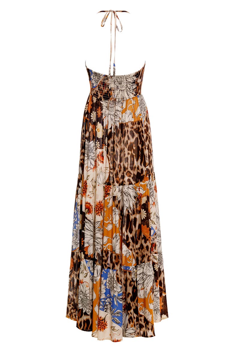 Gabrielle Quilt Tue Front Halter Cover-Up Maxi Dress., Alternate, color, BROWN