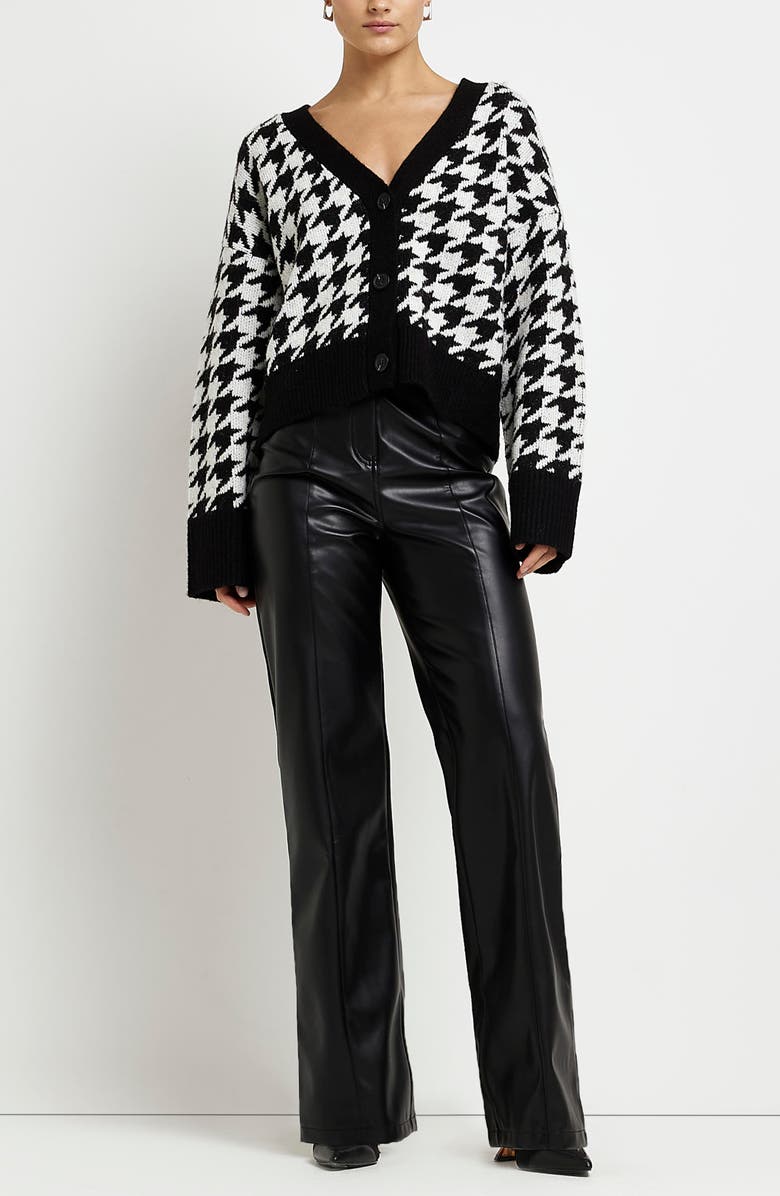 River Island Houndstooth Crop V-Neck Cardigan, Alternate, color, 