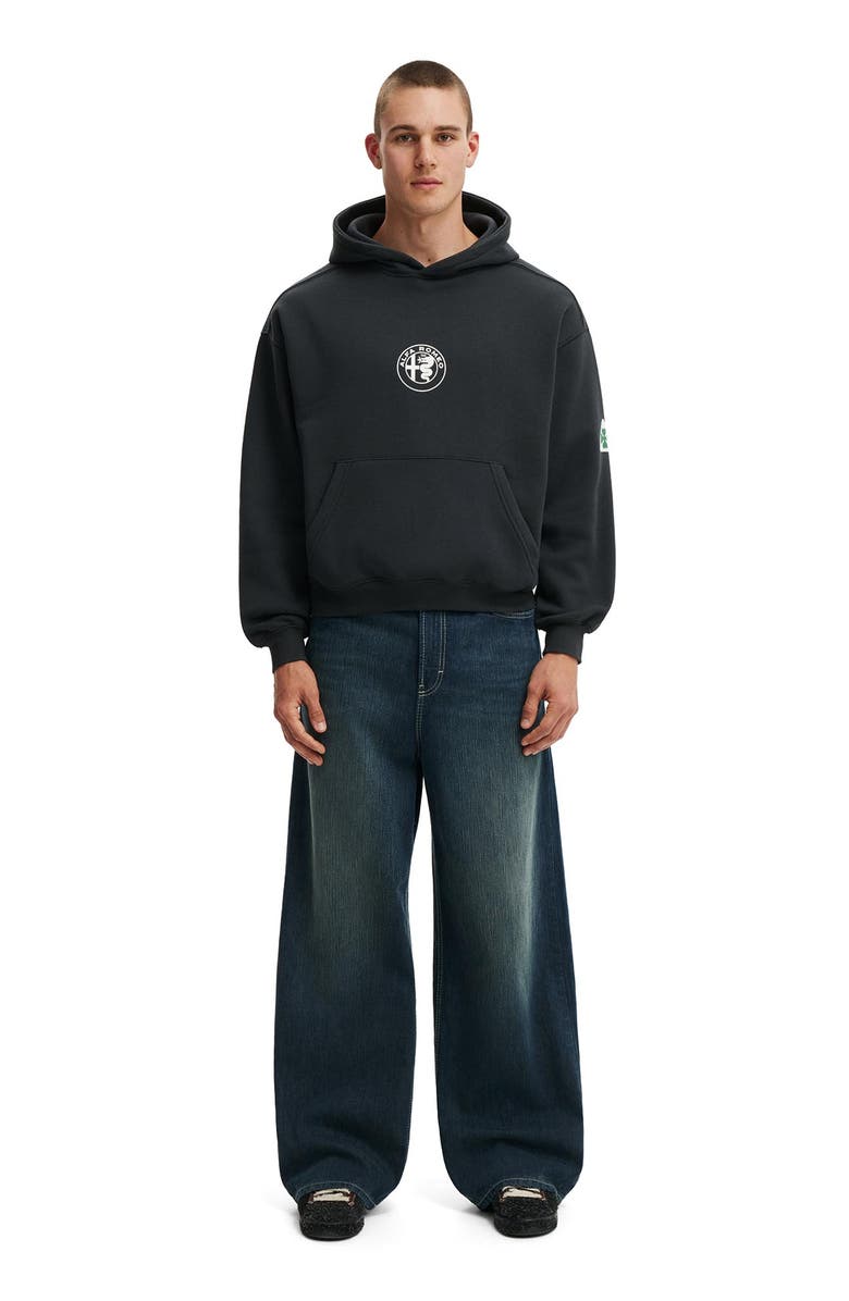 Cotton On Men's Box Fit Alfa Romeo Hoodie, Alternate, color, Lcn Alf Washed Black Alfa