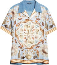 Dolce&Gabbana Seashell Print Mixed Media Camp Shirt