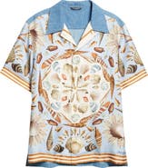 Dolce&Gabbana Seashell Print Mixed Media Camp Shirt