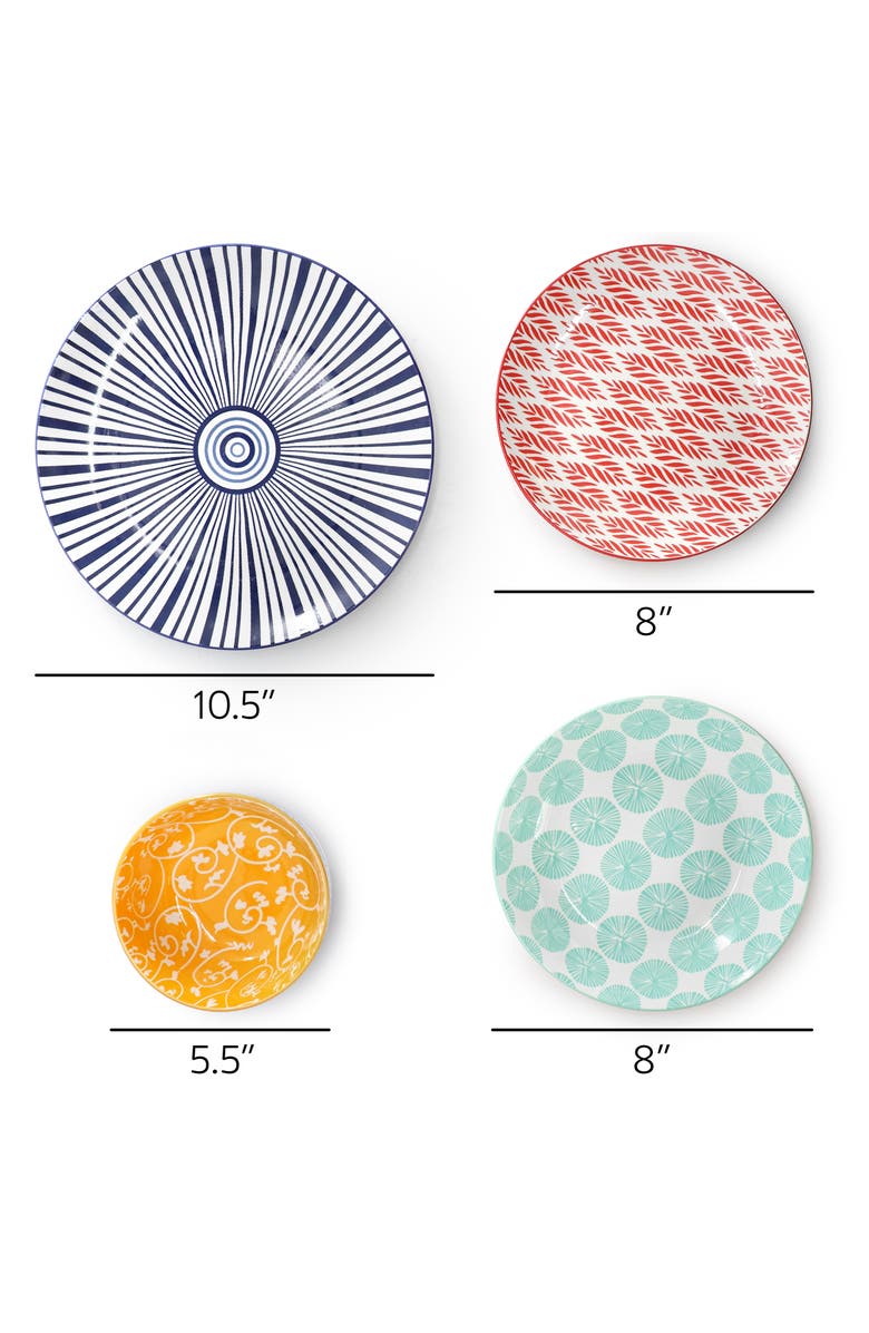 Elama Giovanna 16 Piece Assorted Porcelain Double Bowl Dinnerware Set, Alternate, color, White