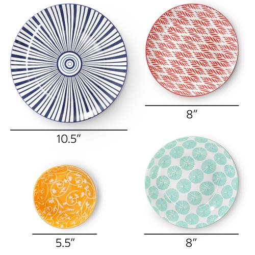 Elama Giovanna 16 Piece Assorted Porcelain Double Bowl Dinnerware Set In Multi