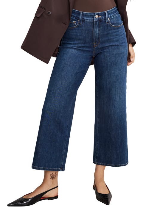 Soft-Tech Good Waist Crop Wide Leg Palazzo Jeans (Indigo 977) (Regular & Plus)