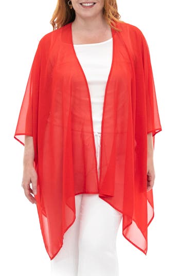 Nina Leonard Semi Sheer Open Front Topper In Cherry