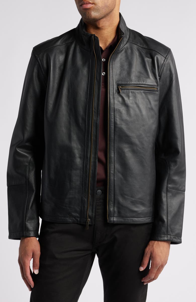 Cole Haan Classic Leather Moto Jacket, Main, color, Black
