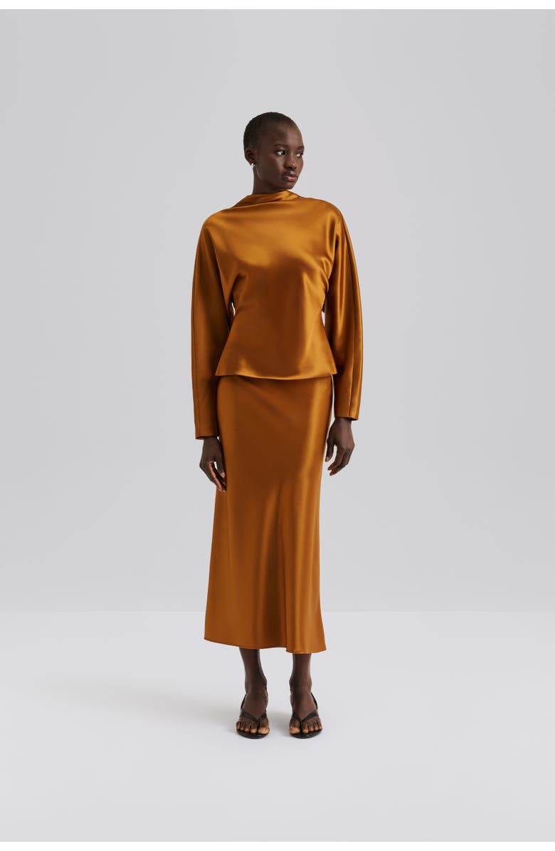 Malina Aubree Satin Midi Skirt, Main, color, Amber