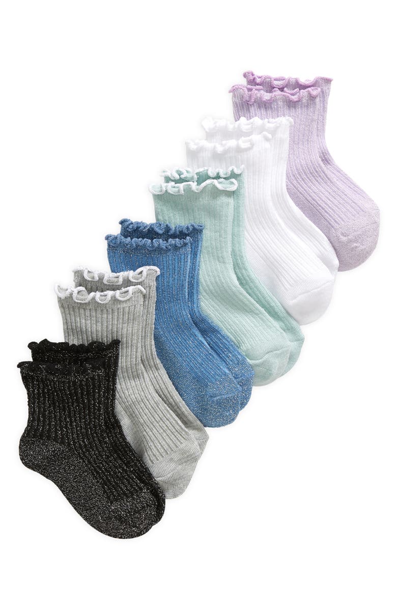 Nordstrom Kids' Assorted 6-Pack Lettuce Edge Ankle Socks, Main, color,