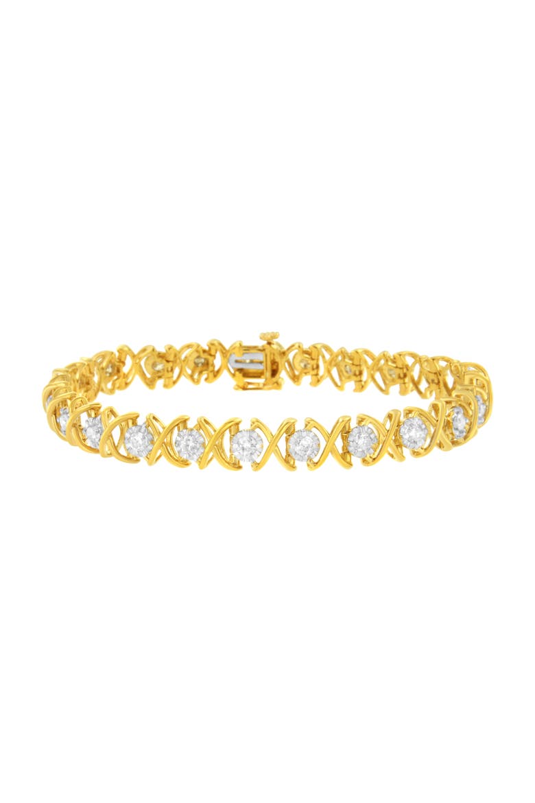 10K Yellow Gold Plated Silver 2 cttw Diamond "X O X O" Bracelet, Main, color, Yellow