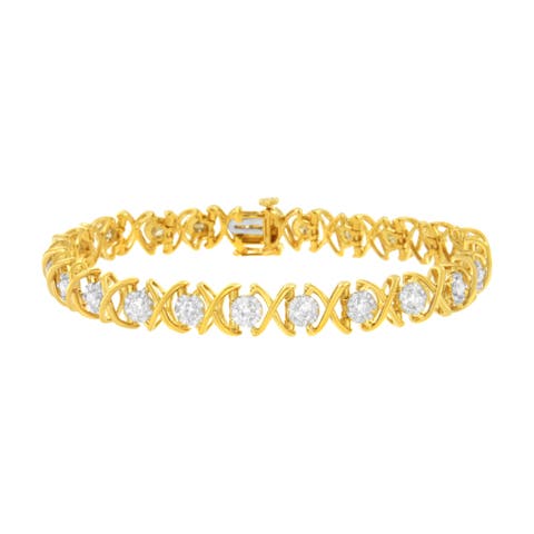 10K Yellow Gold Plated Silver 2 cttw Diamond "X O X O" Bracelet