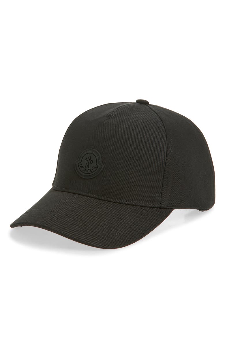 Moncler Logo Patch Baseball Cap, Main, color, Black