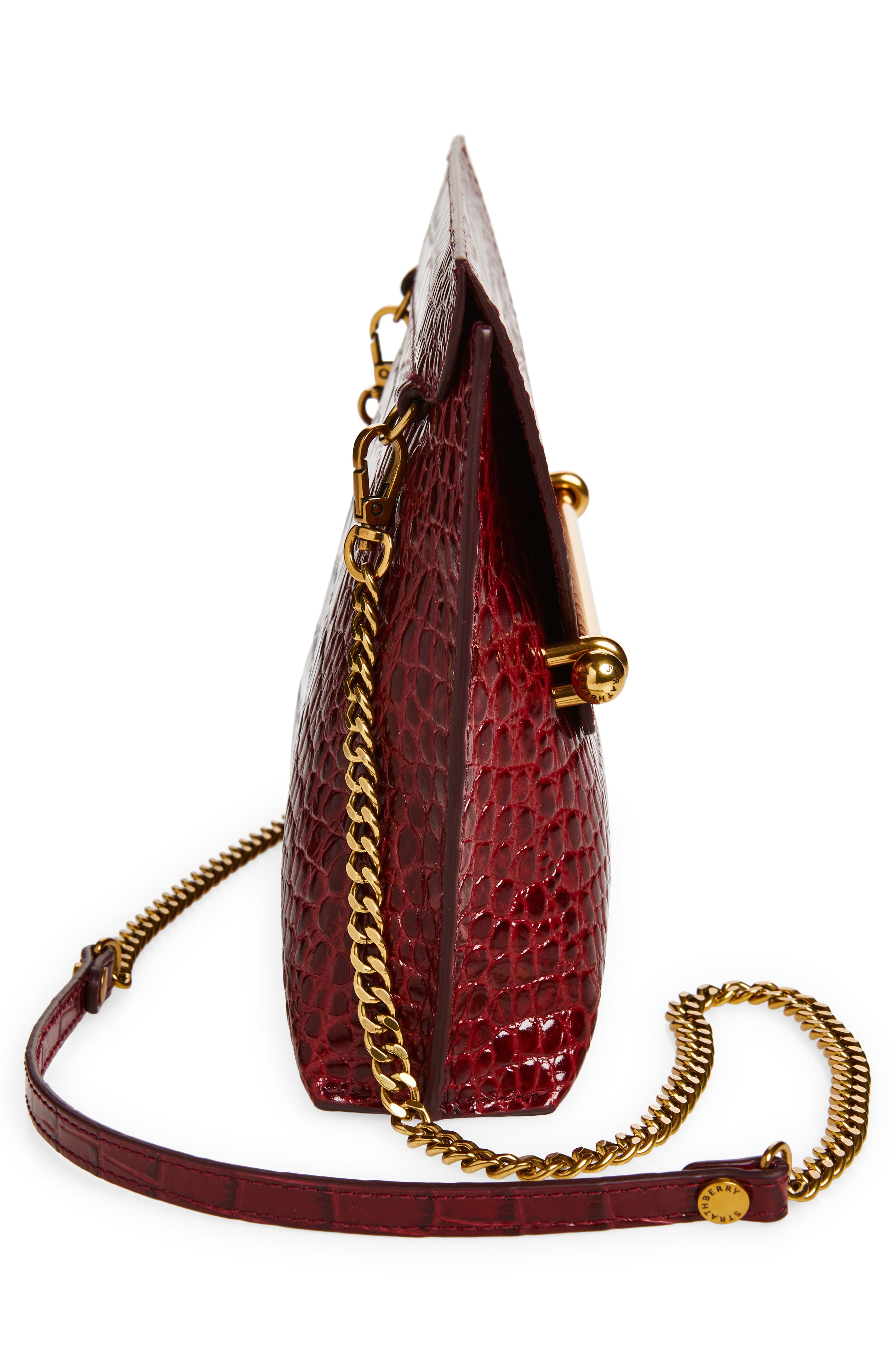 Strathberry Stylist Croc Embossed Leather Clutch, Alternate, color, Oxblood